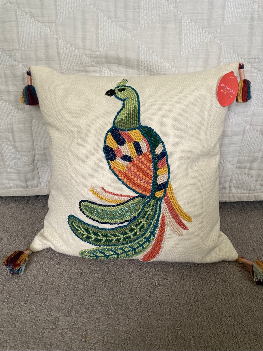 New OPALHOUSE x Jungalow beaded peacock throw pillow. - Picture 2 of 7